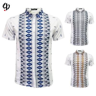 China Anti-pilling Printing Shirt Geometric Design Oversized 100% Polyester Summer Plus Size Men's Shirt for sale