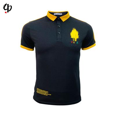 China Anti-wrinkle OEM brand logo embroidery custom micro label printing two color T-shirt polo shirt polyester and cotton men's shirt for sale