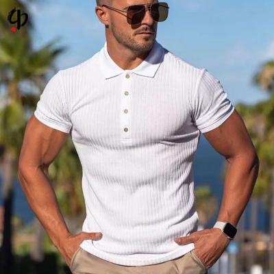 China Anti-wrinkle factory direct sales wholesale polo shirt 100% thin new men's polo shirt white thread tight plain fitness polyester for sale