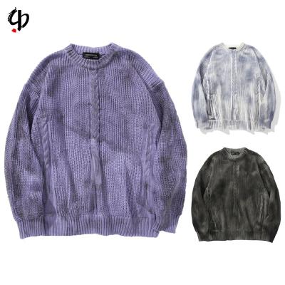 China Anti-pilling old luxury ribbed knit lazy sweater dye knotting pullover shirt street sweater gradient hip-hop loose large size pullover for sale