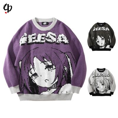 China Winter street anti-pilling oversized pattern knitted sweater yuan harajuku sweater cartoon anime secondary jacquard knitted sweater for sale