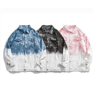 China 2022 American Cool Tie Dye Fashion Streetwear Vintage Gradient Vintage Breathable Women's Custom Men's Denim Jacket for sale