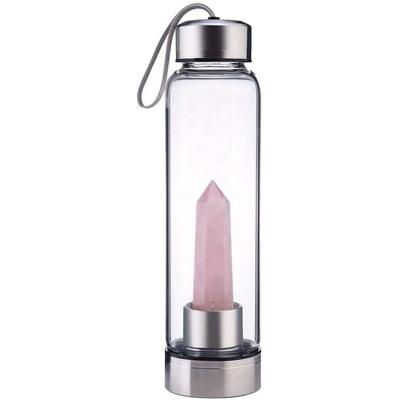 China Viable Natural Crystal Gemstone Water Bottle Healing Elixir Point Crystal Gemstone Infused Bpa Free Crystal Water Bottle for sale