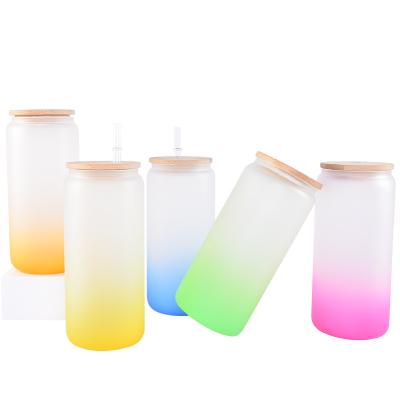 China Clear Double Wall Insulated Frosted Soda Stocked 16 Ounce Pre Drilled Hole Beer Shaped Sublimation Glass Can for sale