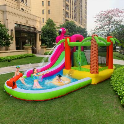 China Hot Selling PVC 2022 Inflatable Castle Flamingo Slide Inflatable Water Park Bouncers Jumping Castles Inflatable Slide for sale