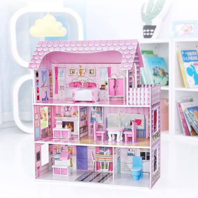 China Doll Rooms Diy Furniture Set 3 Floors Role Play Children Girls Toys Furniture Doll Room Large Wooden Doll Room for sale