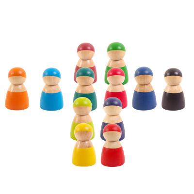 China Rainbow Peg Dolls Toys Wooden Mini Toy People Figures Shape 12Pcs for sale