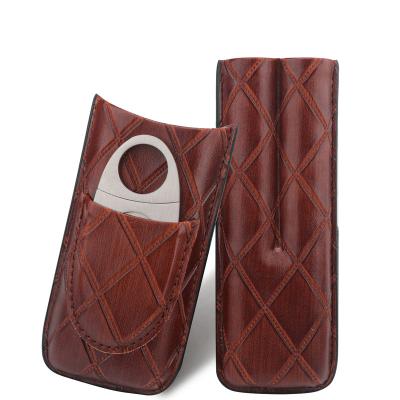 China Xifei 2 Finger Humidor Handmade Wholesale Luxury Leather Portable Cigar Cases for sale