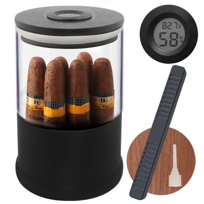 China Eco-friendly Wholesale Custom Glass Round Cigar Humidor Jar Case With Digital Hygrometer And Humidifier for sale