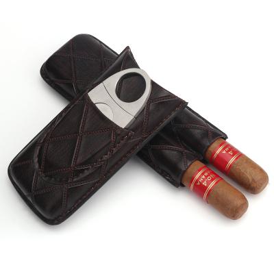 China Xifei 2 Finger Black Handmade Travel Humidor Leather Cigar Case for sale