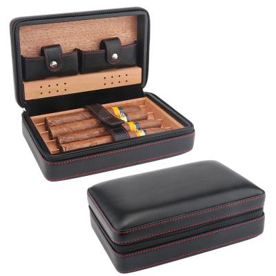 China XiFei Handcrafted Travel Black Humidor Cigar Tobacco Humidor Luxury Leather Case for sale