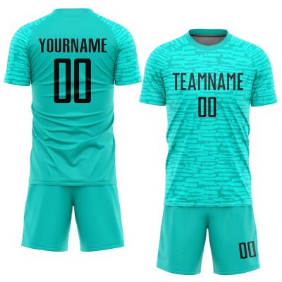 China Custom Sets Aqua Black Soccer Jersey Sublimation Fabrics for sale