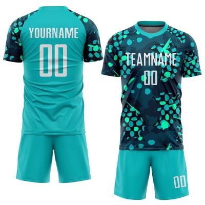 China Custom Sets Aqua White-Navy Soccer Jersey With Fully With Sublimation for sale