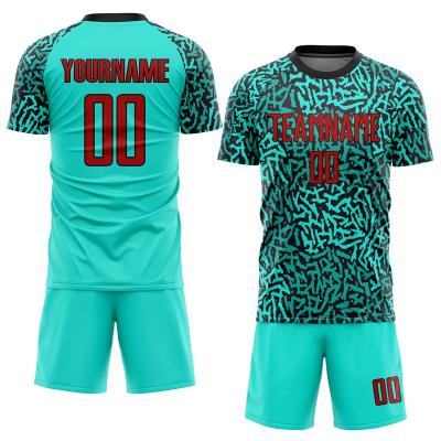 China Custom Aqua Red-Black Sets Sublimated Soccer Jersey Customized for sale