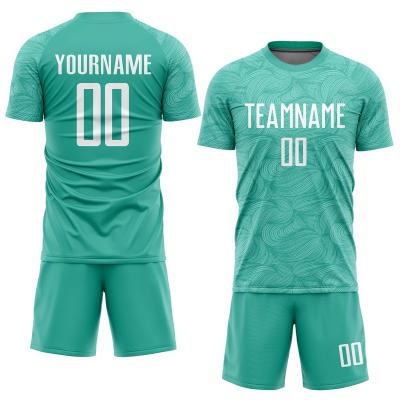 China Custom Sublimation Printed Aqua White Soccer Jersey Sets for sale