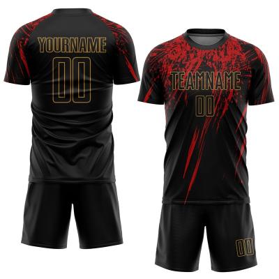 China Custom Black Sublimation Soccer Football Uniform Jersey Sets Black Gold-Red Old for sale