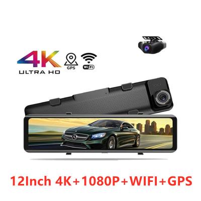 China Waterproof 12 Inch 4K Rearview Mirror Car Dvr 2160P Touch Screen Dash Cam VCR With WIFI GPS Night Vision Reverse Dash Camera for sale