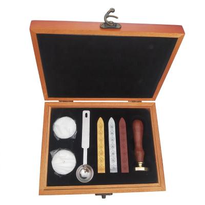 China Elegant Custom School Office Business Gift Wooden Box Wax Seal Stamp Set for sale