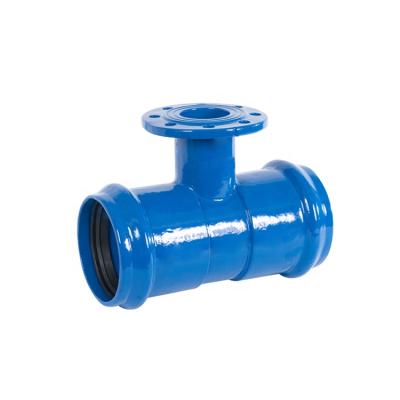 China GGG50 / ASTM A536 ISO 2531 / EN 545 Ductile Iron Pipe Fittings Double Sockets Tee With Flanged Branch For PVC Pipe for sale