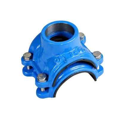 China GGG50/ASTM A536 Malleable Iron Pipe Malleable Tee Clamp DI Saddle Saddle With Screwed Branch For PVC Pipe for sale