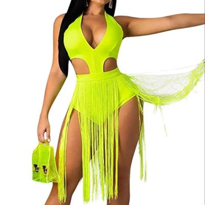 China Fashionable Women's Summer Halter Sexy Hollow Out Tassel Dress Short Dress for sale