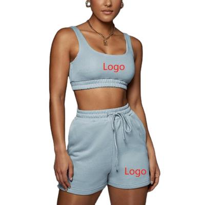 China New Arrivals Waterproof Stretching Products Designer Clothes Famous Brands Bandage Vest Bra 2 Pieces Set Sexy Women Two Piece Short Set for sale