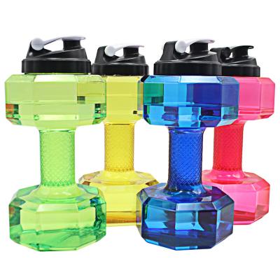 China Sustainable Bpa Free 2 Liter Plastic Bottles Clear Gym Water Bottle Dumbbell Shaped For Sport Fitness Botella De Agua Deportiva Large for sale