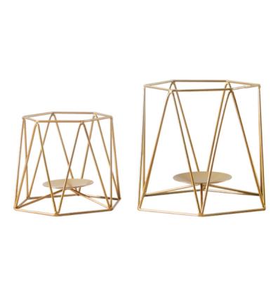 China Wholesale Contemporary Gold Nordic Style Candlestick Geometric Shape Iron Decoration Candlestick Holder for sale