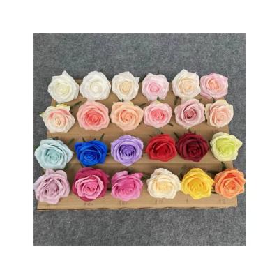 China Hot Selling Beautiful Colorful Artificial Flower Sanded Fabric Diameter 9cm Rose Heads Semi Manual Wholesale For Wedding Celebrations for sale