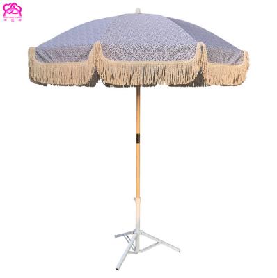 China Contemporary 1.8m/2m*8k Round Luxury Beach Umbrella with Tassels/Fringe, Outdoor Custom Copy/Travel Beach Umbrella Beach Use with Tassels for sale