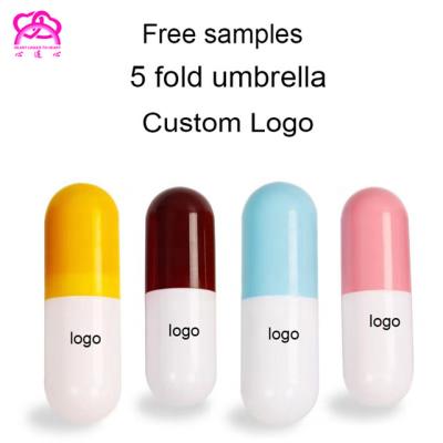 China 2021 New Design Minimalist Mini Folding Pouch Umbrella Caps Promotional Custom Logo, Five Fold Umbrella With UV Protect Umbrella for sale