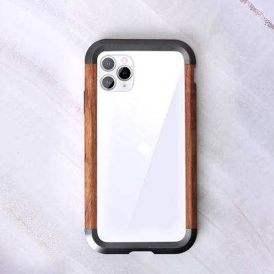 China Protect For Your iPhone Wholesale Shockproof Wooden Frame Metal Back Case Aluminum Bumper Cover For iPhone 11 XR for sale