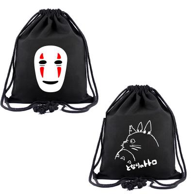 China Cheap One-loop Customized Backpack For Kids Bag Black Cloth Sports Canvas Drawstring Bag for sale