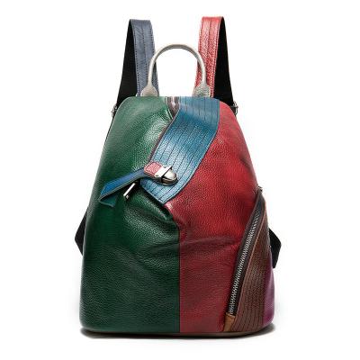 China Anti-theft Backpacks Women's Anti-theft Leather Designer Bagpack Patchwork Genuine Leather Satchel for sale