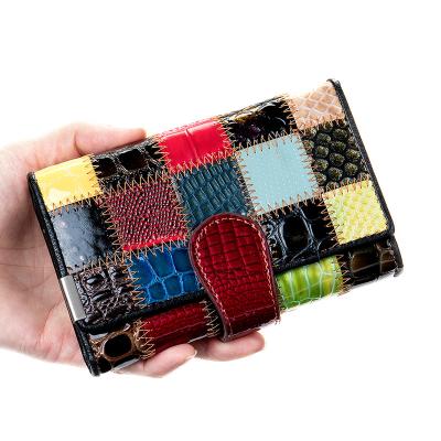 China RFID China Custom Color Stitching Genuine Leather Wallets For Fashionable Women for sale