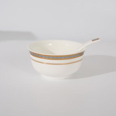 China Viable Custom Royal Style Embossed Gold Rim Tableware Soup Bowl And Spoon Of 12 Pcs Sets for sale