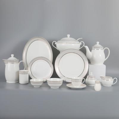 China Viable Luxury Royal Ceramic Dinnerware Sets With Silver Rim Decal Restaurant House For Wedding Hotel Bank for sale