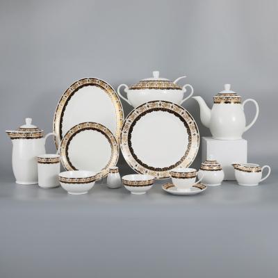 China Royal Gold Rim Ceramic Dinnerware Sets For Wedding Hotel Bank Sustainable Luxury Restaurant Home for sale