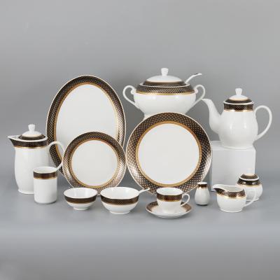 China Viable Hot Sale Luxury Ceramic Dinner Set With Gold Rim Decal For Bank Hotel Home for sale