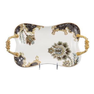 China Sustainable Luxury Butterfly Shape Ceramic Wedding Banquet Tray With Brass Decor For Home Fruit Candy Chocolate for sale