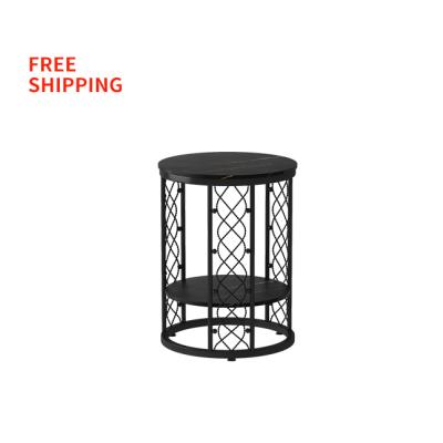 China (Other) Free Shipping Adjustable Round Side Table Double-Layer Storage Wrought Iron Side Table Living Room Coffee Nightstands Beside for sale