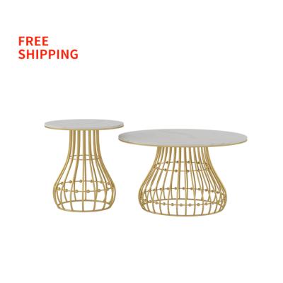 China Stable Free Shipping Living Room Cafe Side Table Set Metal Round 2 Slate With Metal Frame, Accent Tea Table For Living Room for sale