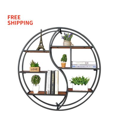 China Free Shipping Modern Round Living Room Multilayer Wall Mounted Shelf Coffee Wrought Iron Shelf Wall Mounted Shelf for sale