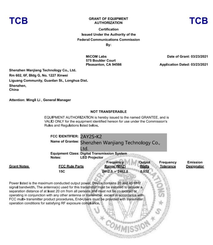 FCC - Shenzhen Wanjiang Technology Co., Ltd.