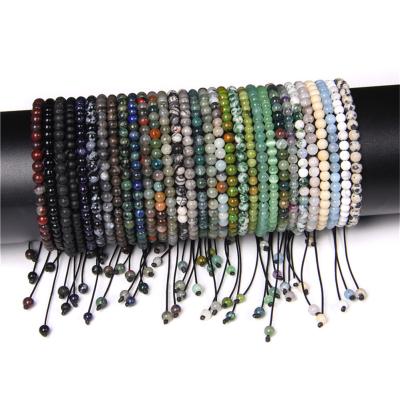 China BOHEMIA Handmade Braided Stack Stretch Cord Adjustable Gemstone Crystal Natural Agate Onyx Stone 4mm Mini Bead Bracelet For Women Men for sale