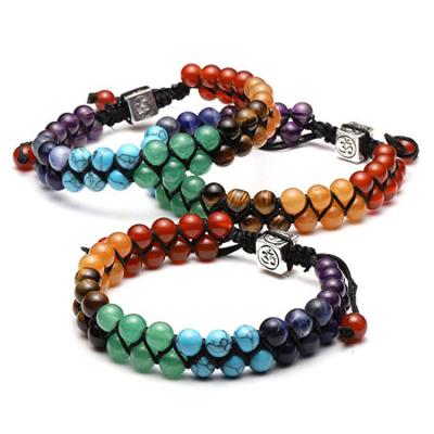 China BOHEMIA Yoga Energy Stone Double Layer 7 Stone Woven Natural Chakra Adjustable Bracelets Lava Bead Friendship Bracelet Handmade For Women Men for sale