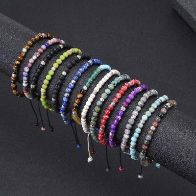 China Yoga 4MM Multicolor Handmade Braided Adjustable Gem Natural Stone Bead Bracelet Energy Healing 4MM Gem Natural Stone Bead Bracelet for sale