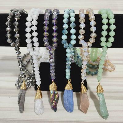 China Natural Quartz Beaded 8mm Glass Handmade Crystal Pendant Necklace For Women Vintage Long for sale