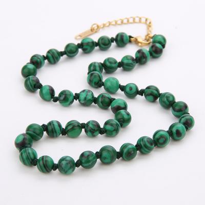 China Vintage Ethnic Gemstone Adjustable Natural Stone Malachite Around 6mm Women Mala Beads Choker Clavicle Necklace for sale