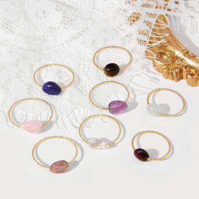 China Gold Plated Irregular Quartz 2022 Crystal Natural Stone Gemstone Rings BOHEMIA Minimalism Stainless Steel Dropshipping for sale